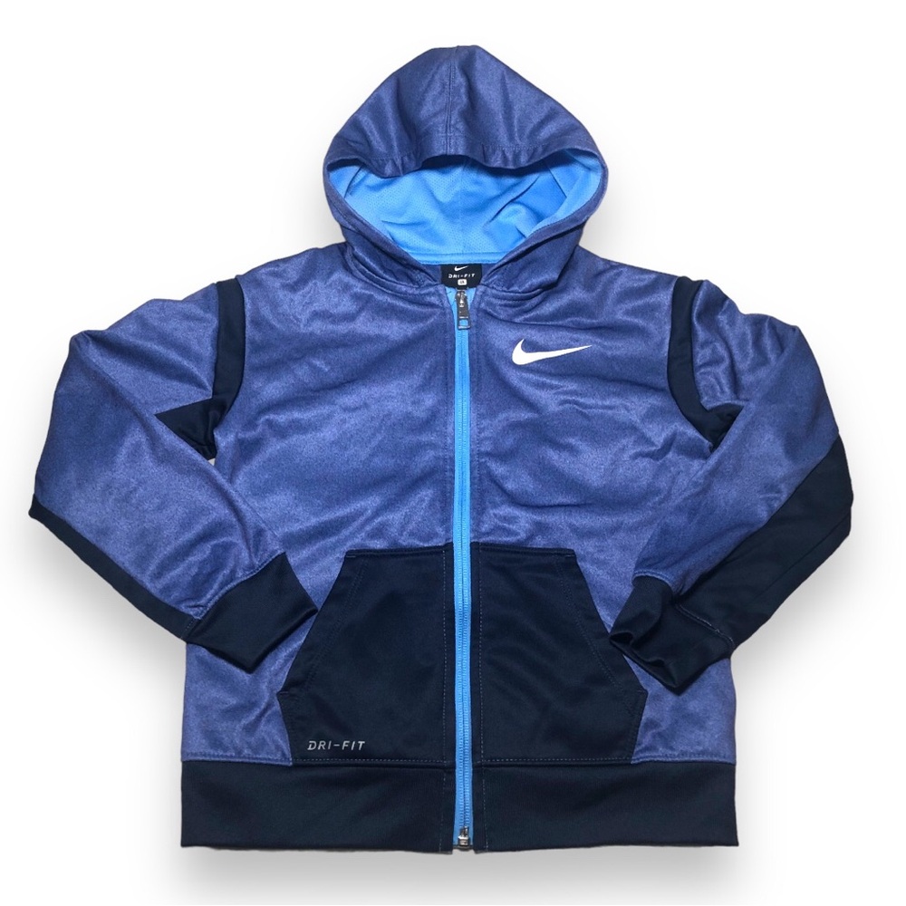 Nike Kids Zip-Up Hoodie - Size 7 - Dri Fit - Blue Colorblock